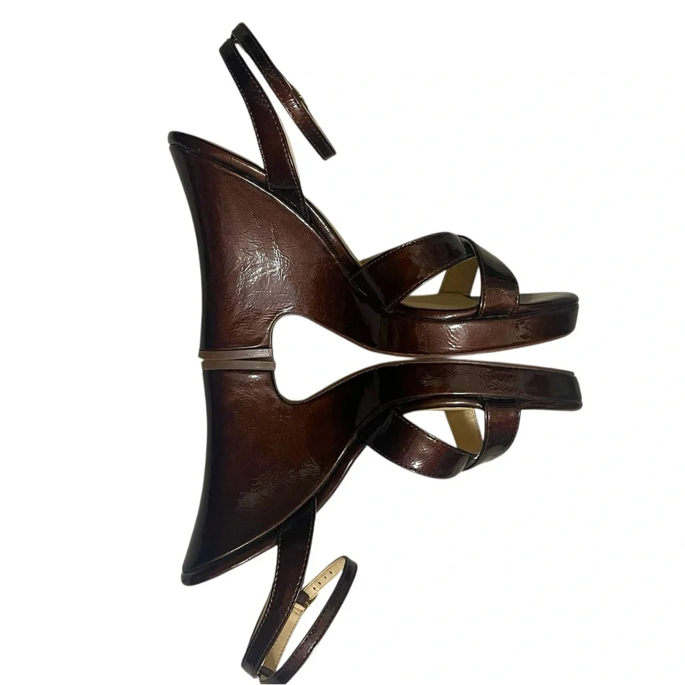 💛JESSICA SIMSON DARK BROWN PATENT WEDGES SIZE (8M) Wore it Once - Picture 6 of 9